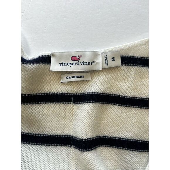 Vineyard Vines 100% Cashmere Ivory Blue Striped Sweater V Neck Size Medium EUC - Picture 2 of 8